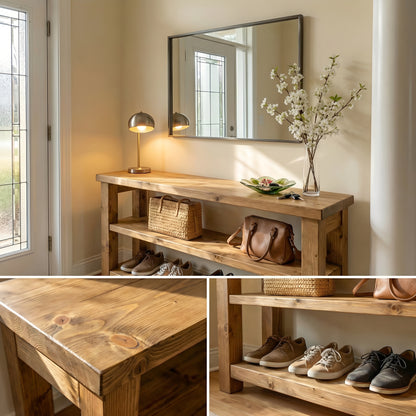 BRAMLEY Console Table / Side Table With Shelf Solid Wood