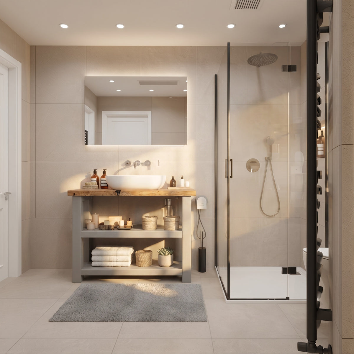 BRAMLEY Medium Grey Solid Wood Bathroom Vanity With Shelf