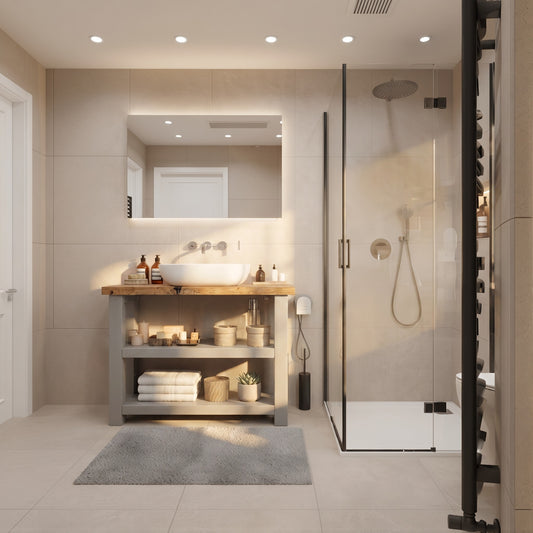 BRAMLEY Medium Grey Solid Wood Bathroom Vanity With Shelf