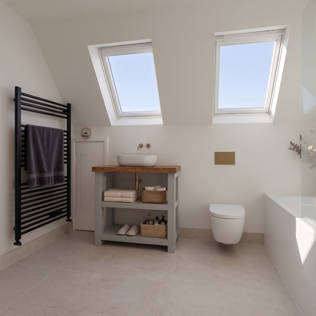 BRAMLEY Medium Grey Solid Wood Bathroom Vanity With Shelf