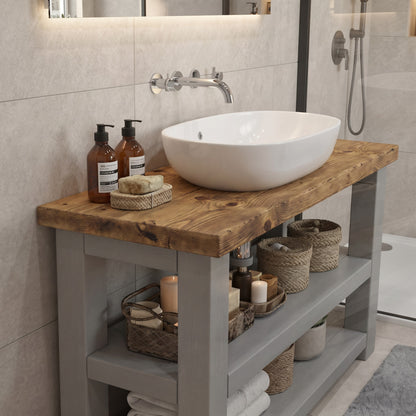 BRAMLEY Medium Grey Solid Wood Bathroom Vanity With Shelf