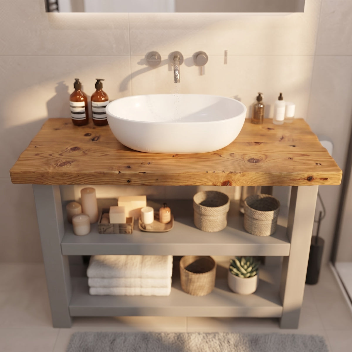 BRAMLEY Medium Grey Solid Wood Bathroom Vanity With Shelf