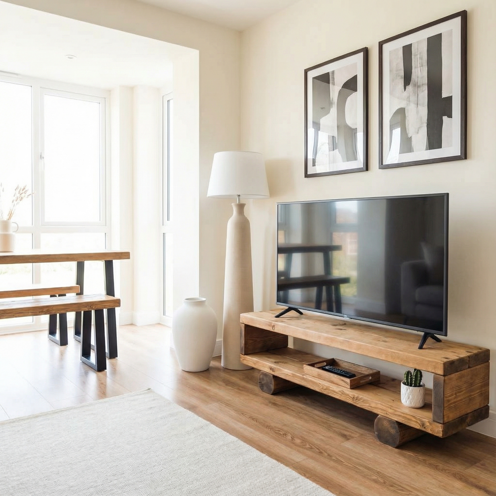 Handmade Rustic Solid Wood TV Unit: Timber Media Console – Tribe Joinery