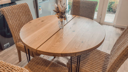 Solid Oak Round Dining Table With Hairpin Legs image 8