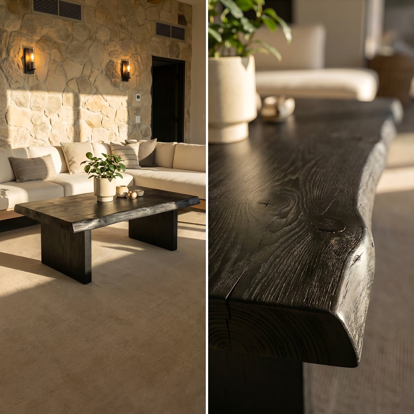 LINA Black Chunky Live / Waney Edge Coffee Table Ebony Colour
