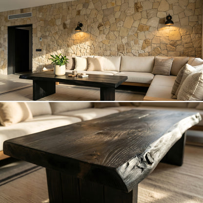 LINA Black Chunky Live / Waney Edge Coffee Table Ebony Colour