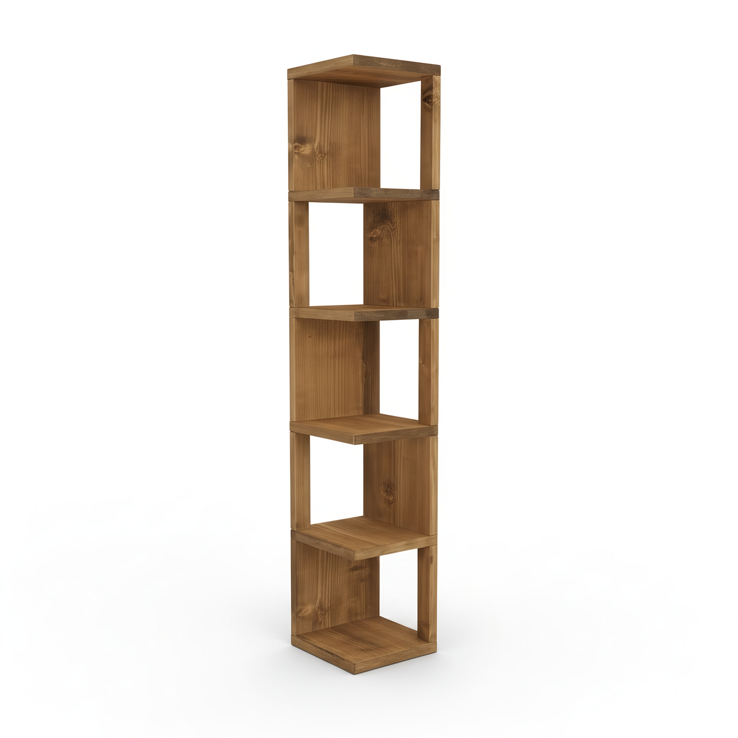 Solid Wood Corner Bookshelf – Natural Finish Open Bookcase, Rustic Scandinavian Design