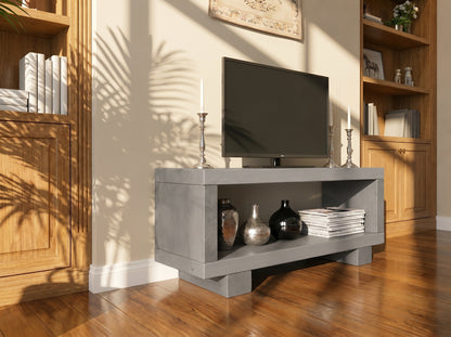 TORIE Grey Solid Wood Chunky TV Unit