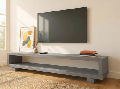 TORIE Grey Solid Wood Chunky TV Unit