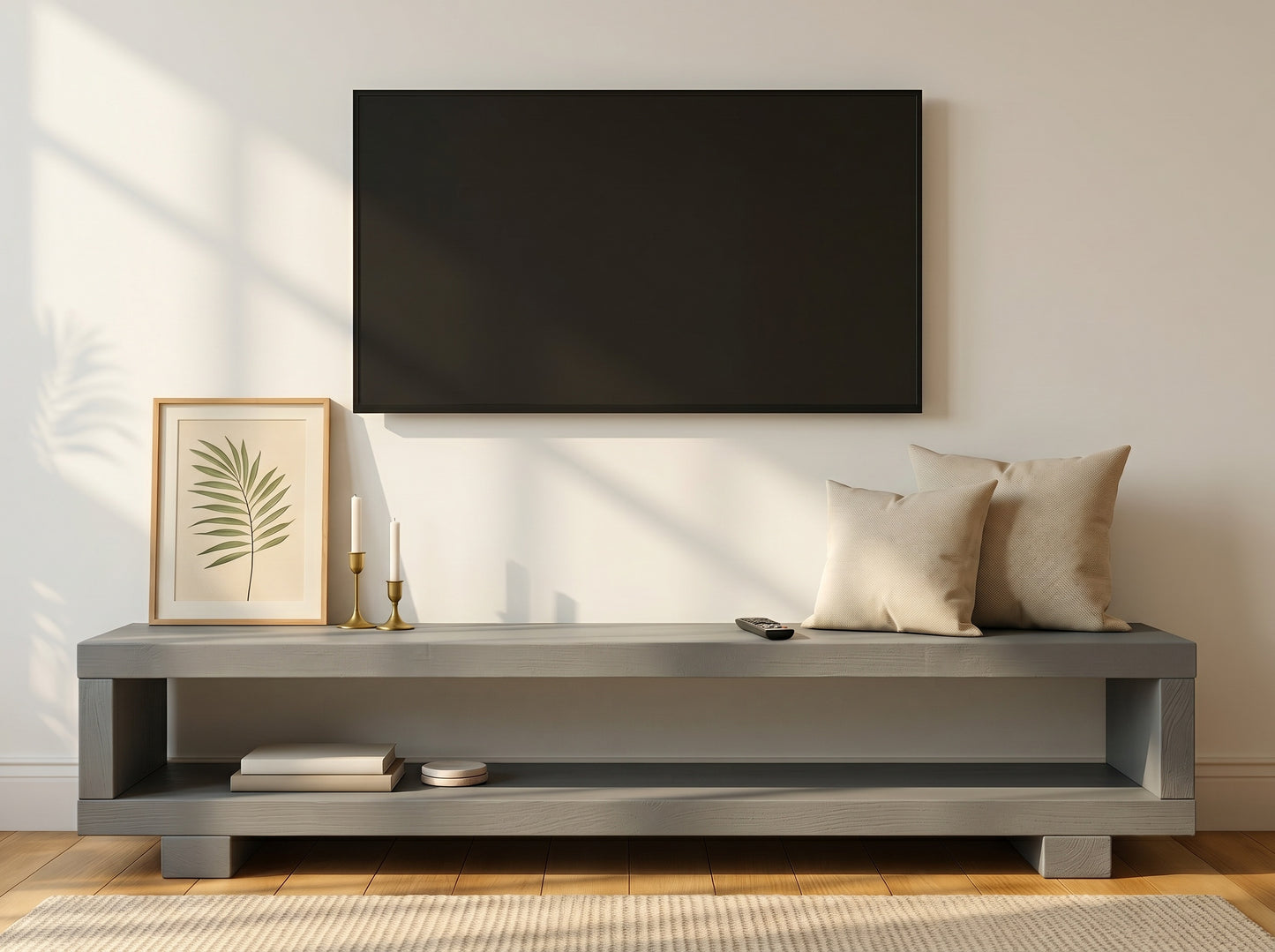 TORIE Grey Solid Wood Chunky TV Unit