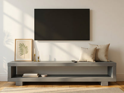 TORIE Grey Solid Wood Chunky TV Unit