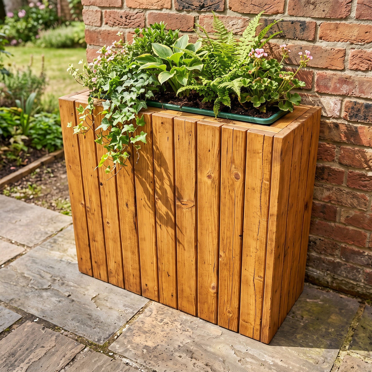 Solid Wood Slatted Planter Box / Tall Indoor Plant Divider For Cafe and Restaurants
