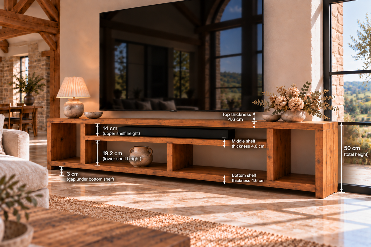 IVERSON 3 Tier Solid Wood Tv Unit / Solid Wood / Rustic TV Stand