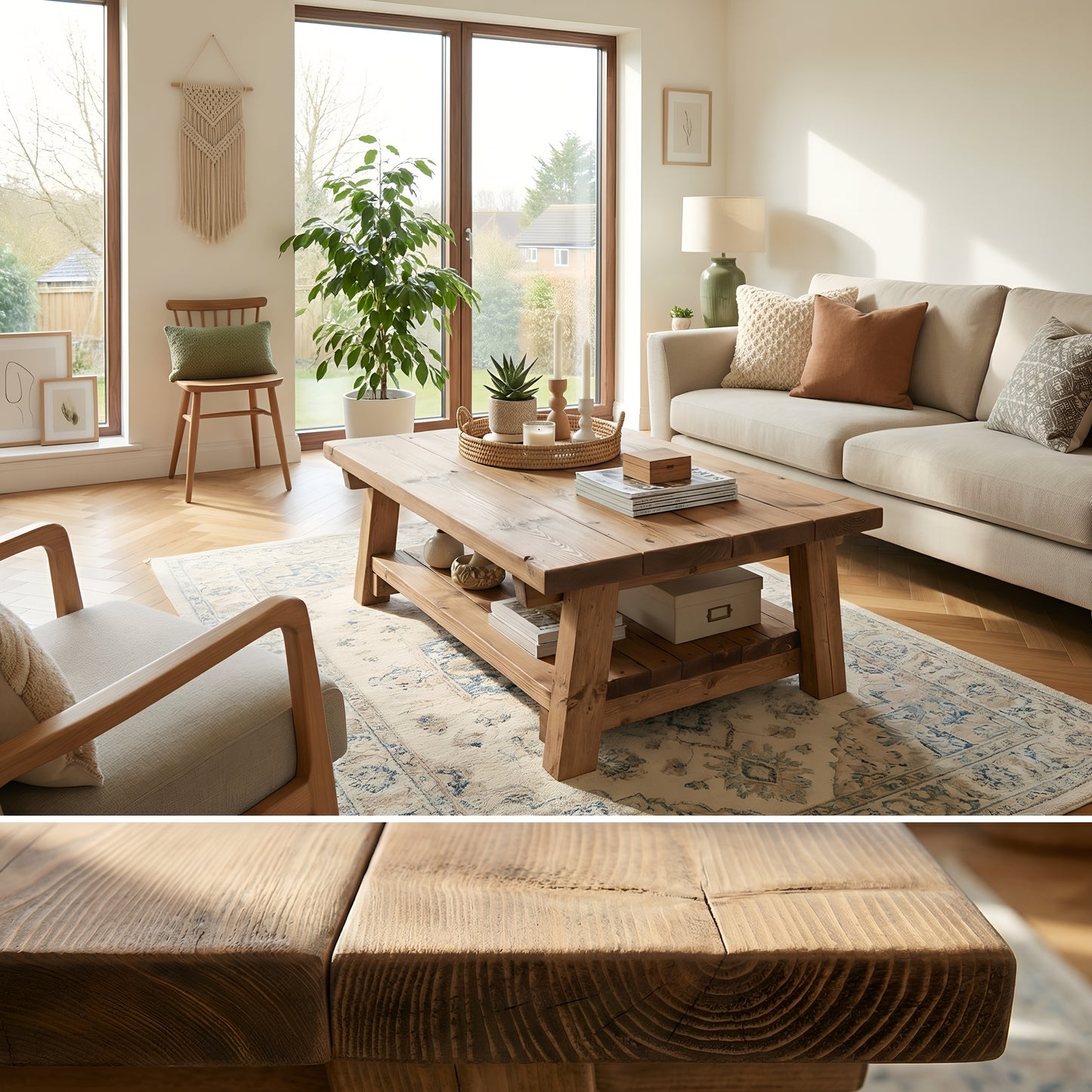 Large ARBA Rustic Wooden Coffee Table With Shelf