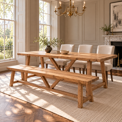 MONTFORD Solid Wood Dining Table With Wooden Legs and Optional Benches