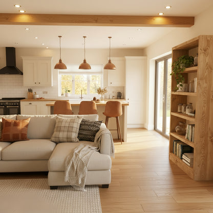 Solid Wood Bookshelf – Natural Finish Open Bookcase, Rustic Scandinavian Design