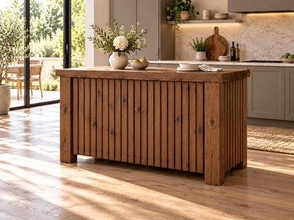 NORCLIFFE Walnut Colour Fluted Doors Kitchen Island / Breakfast Bar / Rustic Island