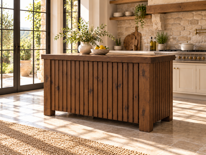 NORCLIFFE Walnut Colour Fluted Doors Kitchen Island / Breakfast Bar / Rustic Island