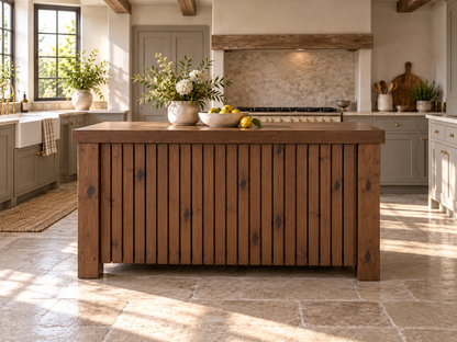 NORCLIFFE Walnut Colour Fluted Doors Kitchen Island / Breakfast Bar / Rustic Island