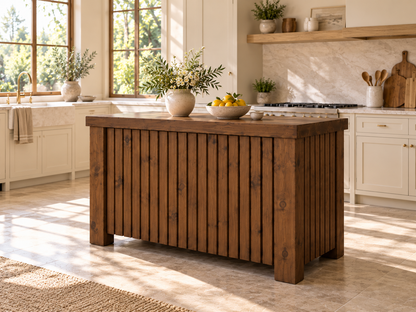 NORCLIFFE Walnut Colour Fluted Doors Kitchen Island / Breakfast Bar / Rustic Island