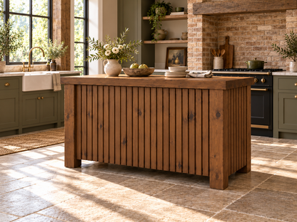 NORCLIFFE Walnut Colour Fluted Doors Kitchen Island / Breakfast Bar / Rustic Island
