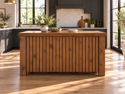 NORCLIFFE Walnut Colour Fluted Doors Kitchen Island / Breakfast Bar / Rustic Island