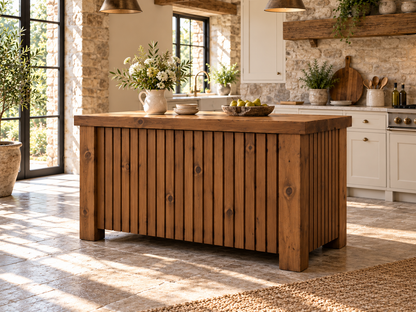 NORCLIFFE Walnut Colour Fluted Doors Kitchen Island / Breakfast Bar / Rustic Island