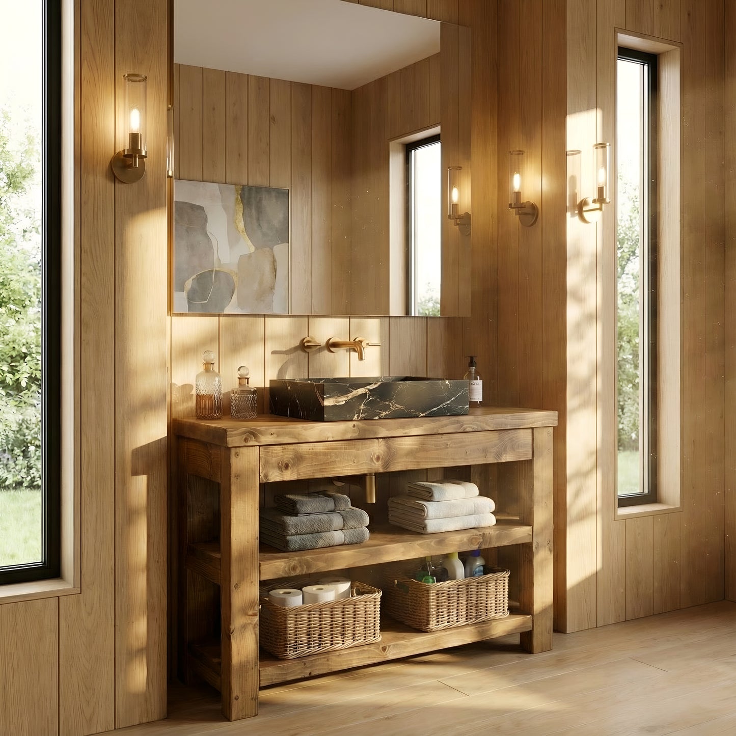 TERO Solid Wood Bathroom Vanity With Shelf