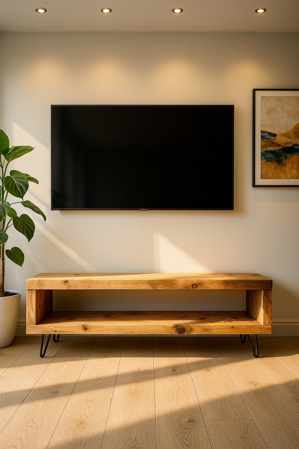 Solid Wood Chunky TV Unit With 7 inch Metal Legs
