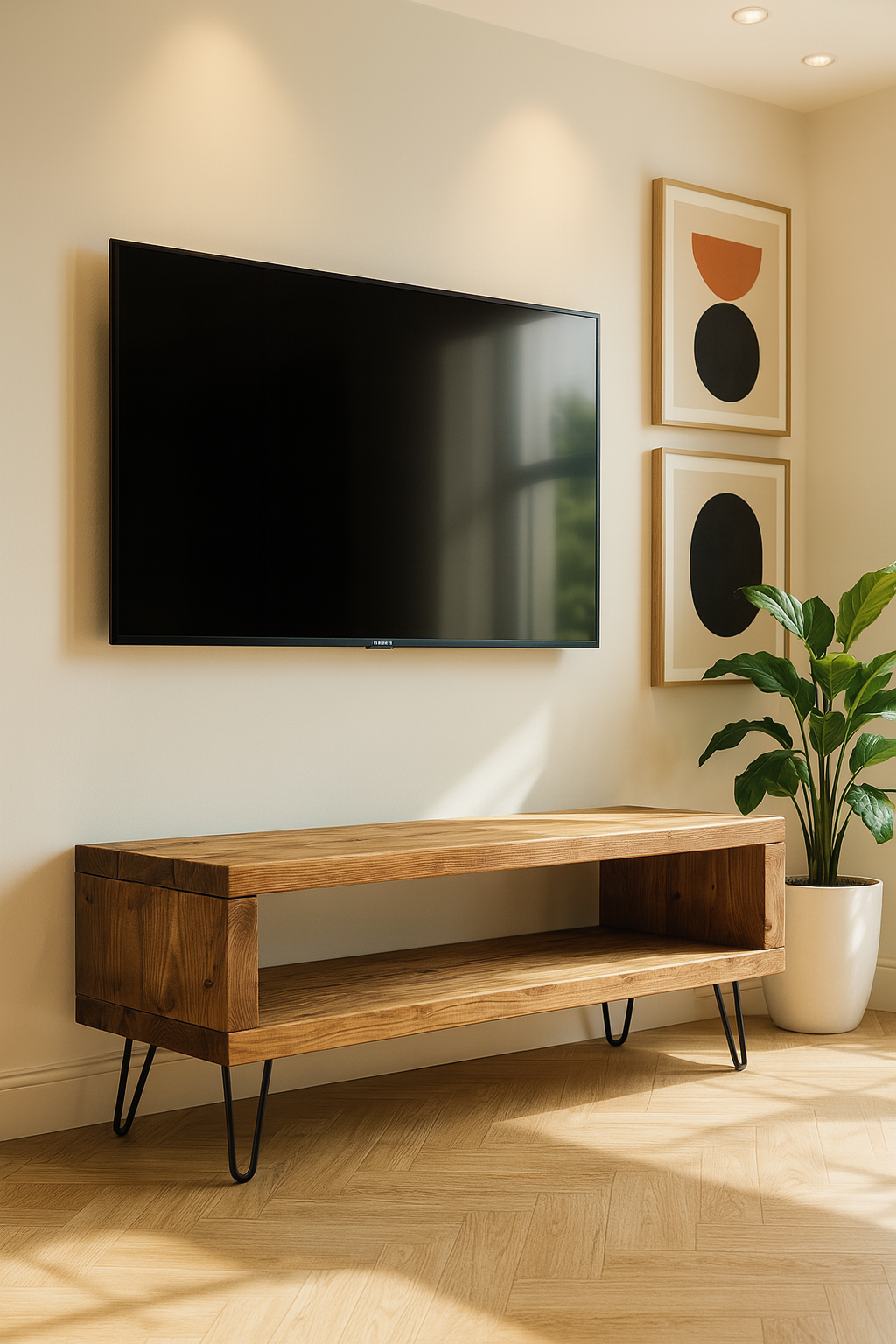 Solid Wood Chunky TV Unit With 7 inch Metal Legs