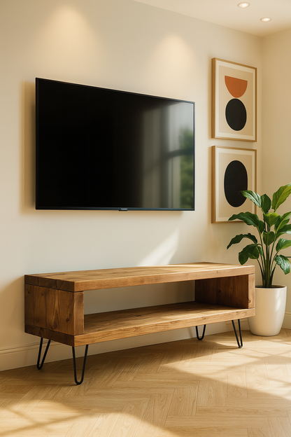 Solid Wood Chunky TV Unit With 7 inch Metal Legs
