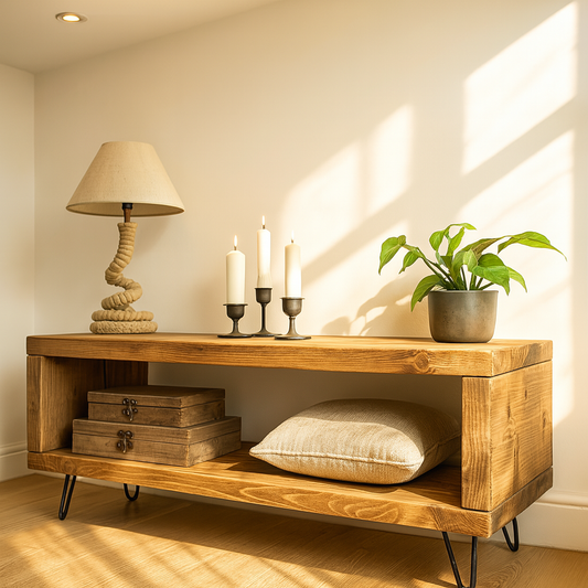 Solid Wood Chunky TV Unit With 7 inch Metal Legs