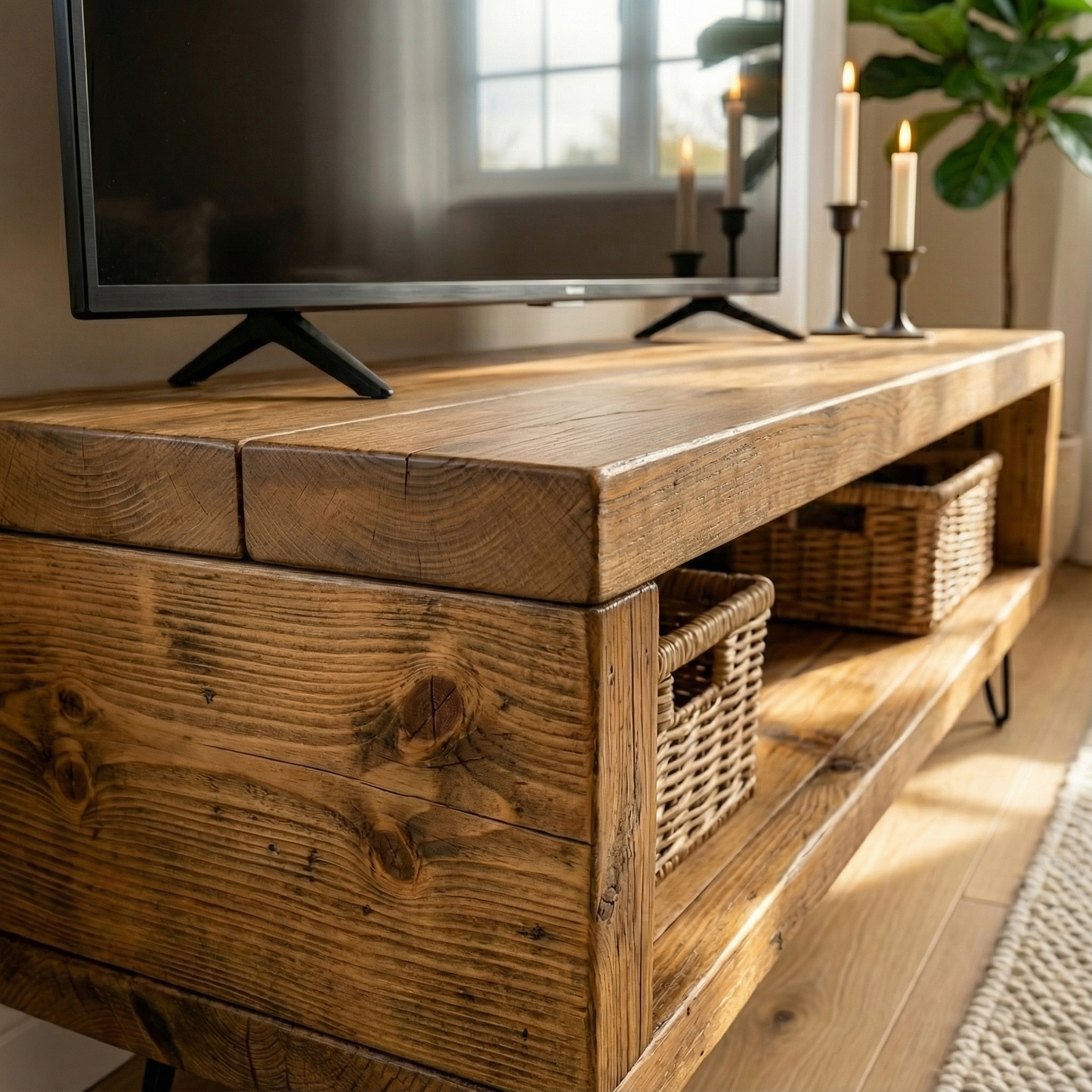Solid Wood Chunky TV Unit With 7 inch Metal Legs