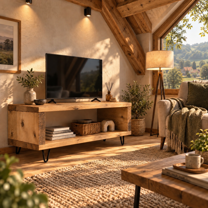 TV Unit With 4 inch Metal Legs Light Oak Colour Solid Wood Chunky
