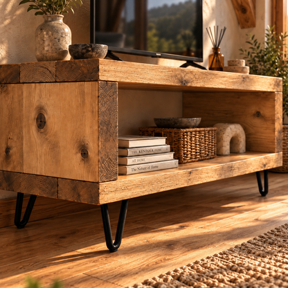 TV Unit With 4 inch Metal Legs Light Oak Colour Solid Wood Chunky