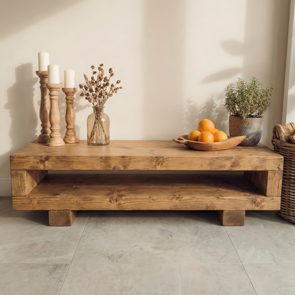 VIOT Low Solid Wood Chunky TV Unit Dark Oak Colour